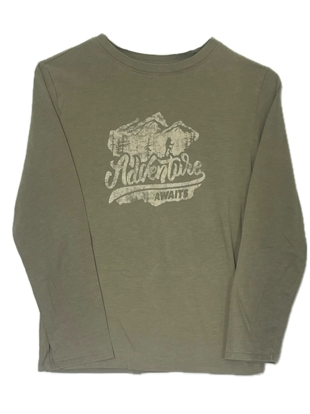 Cat & Jack adventure awaits graphic long sleeve shirt, olive size large 12/14